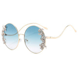 LUXURY RHINESTONE WAVE METAL LEG ROUND SUNGLASSES_CWASG1188