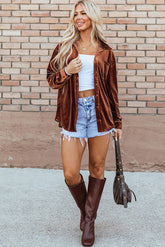 Solid Color Commuter With Velvet Lapel Shirt Lady