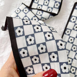 BLACK GEOMETRIC LACE NARROW RIBBON SCARF_CWASC0714