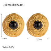 PERSONALIZED RETRO COIL INLAID BLACK AGATE EARRINGS_CWMM2346