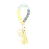 SILICONE WOOD BEAD BRACELET WITH LEATHER KEYCHAIN_CWMM7009