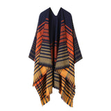 LINE PLAID SPLIT SHAWL THICK LARGE SIZE SCARF CAPE_CWASC2233