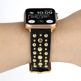 Applewatch9 Iwatch Gold Rivet Genuine Leather Strap_Cwww0084