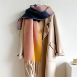 GEOMETRIC FRINGE WOOL SCARF THICK COLORBLOCK SHAWL_CWASC0978