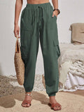 Wash Water Crepe Pocket Casual Cargo Pants