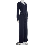 V-Neck Fitted Cardigan Lace-Up Wide-Leg Pant Set