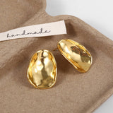 NICHE DESIGN METAL STYLE CONCAVE OVAL EARRINGS_CWAJE3121