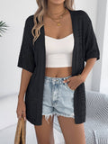 Solid-Color Hollowed-Out Mid-Sleeve Cardigan
