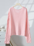 Solid-Color Laid-Back V-Neck Twisted Knit Sweater