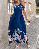 Stylish Off-The-Shoulder Print Waist Long Dress