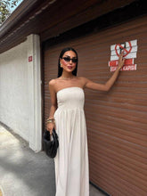 Solid Color Line Neckline Waist Long Style Dress