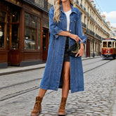 Washed Cardigan Long Denim Jacket And Windbreaker