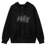 Solid Color Hoodie With Zipper And Diamond Short