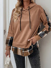 Cwohol0906_Long-Sleeved Plaid Colorblock Hooded Sweatshirt