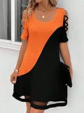 Womens Colorblock Lace Mesh Midi Dress