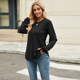 Solid Color Crew-Neck Long Sleeve Fashion T-Shirt