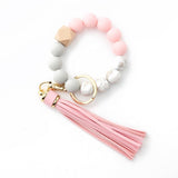 TASSEL WOOD SILICONE BEAD BRACELET KEYCHAIN_CWMM7018