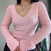 V-Neck Base Spice Slim Sexy Long Sleeve T-Shirt