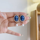 RETRO SIMPLE BLUE PEARL EARRINGS_CWAJE1634