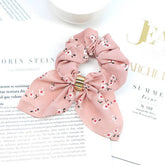 PRINTED METAL BUCKLE BOW HAIR TIE_CWAHA1068