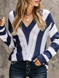 Fashion striped color-blocked pullover sweater