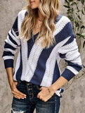 Fashion striped color-blocked pullover sweater