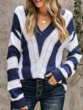 Fashion striped color-blocked pullover sweater