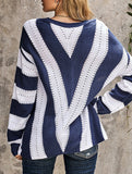 Fashion striped color-blocked pullover sweater