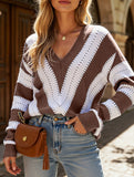 Fashion striped color-blocked pullover sweater