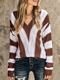 Fashion striped color-blocked pullover sweater