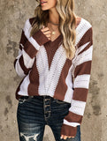 Fashion striped color-blocked pullover sweater