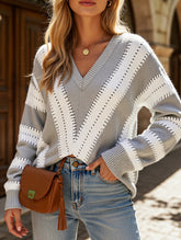 Fashion striped color-blocked pullover sweater