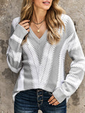 Fashion striped color-blocked pullover sweater
