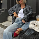 Vintage Leopard Print Crew Neck Cropped Cardigan Jacket