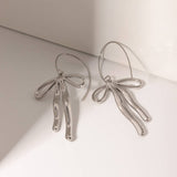 PERSONALITY FASHION 1 STEEL BOW PENDANT EARRINGS_CWAJE1880
