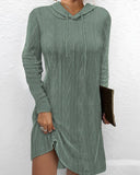 Solid Color Long-Sleeved Hooded Jumper Knit Dress