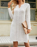 Solid Color Open V-Neck Sweater Dress
