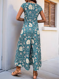 Vintage Floral Print Casual Straight-Leg Jumpsuit