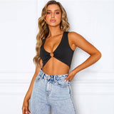 Solid Color Cut-Out V-Neck Vest With Midriff