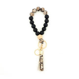 SILICONE WOOD BEAD BRACELET WITH LEATHER KEYCHAIN_CWMM7009