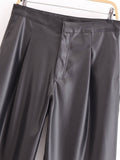 Stylish Pu Leather Casual Straight Leg Pants