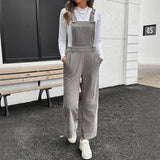 Solid-Color Basic Corduroy Adjustable Overalls