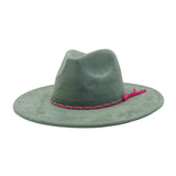 Unisex Suede Wide Brim Fedora Hat Couple Style_Cwah04448