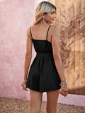 Solid Color Halter V-Neck Halter Waist Romper