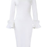 FASHION SOLID COLOR HIPWRAPPED FLARED SLEEVE DRESS_CWDMD3663