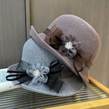 KNITTED SUNSHADE MESH FLOWER BOW BUCKET HAT_CWAH1212