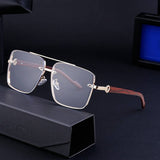 SQUARE FRAME FAUX WOOD GRAIN TEMPLE SUNGLASSES_CWASG0562