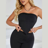 Strapless Top Elastic Waist Flare Two Piece Set