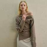 Solid Color Knit Slant Shoulder All-In-One Casual Top