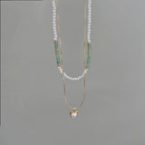 DOUBLE LAYER NATURAL STONE PEARL LOVE NECKLACE_CWAJE1263